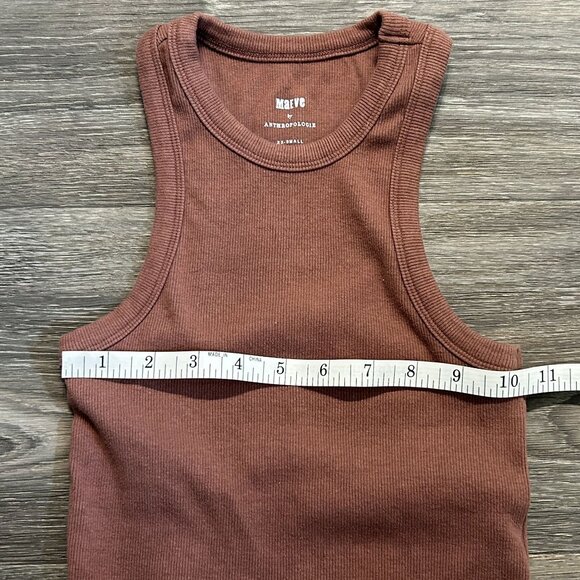 Anthropologie Maeve Tank Top XXS Blair Stretch Cotton Crop Racerback Warm Cocoa - Picture 7 of 8